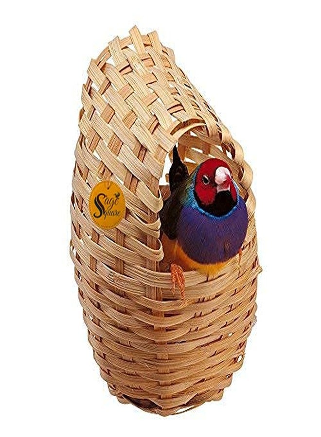 سايج سكوير عش تربية الطيور الصغيرة (الببغاء الأسترالي، عصفور البادجي) مصنوع من الخيزران الطبيعي على شكل مربع مع خطاف معلق، مناسب للطيور الصغيرة (الببغاء الأسترالي، عصفور البادجي). - Image 1